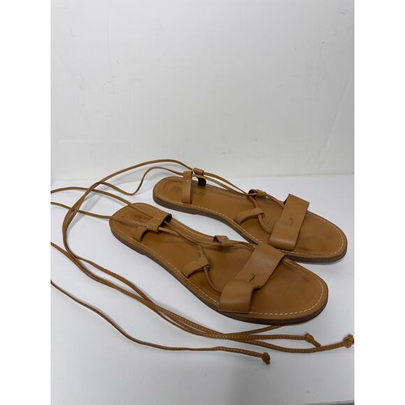 Madewell Boardwalk Lace Up Leather Sandals Gladiators Tan Boho Ankle Tie 9.5 - Picture 3 of 6